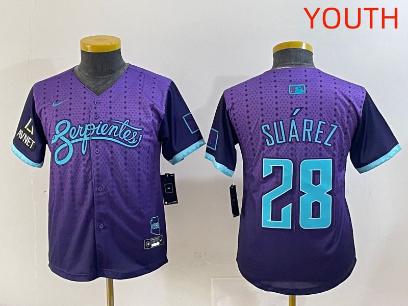 Youth 2025 Arizona Diamondback 28 Suarez Purple Joint Name Nike MLB Jersey style 5